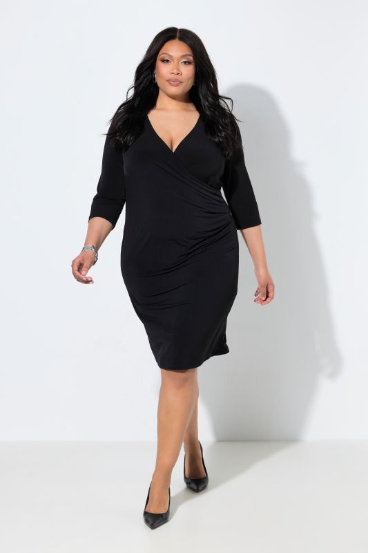 Wrap Look 3/4 Sleeve Jersey Dress