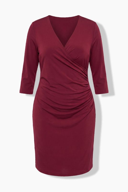 Wrap Look 3/4 Sleeve Jersey Dress
