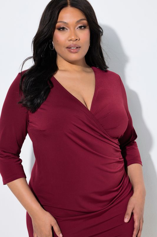 Wrap Look 3/4 Sleeve Jersey Dress