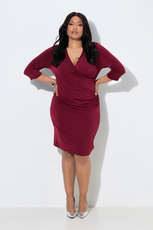 Wrap Look 3/4 Sleeve Jersey Dress