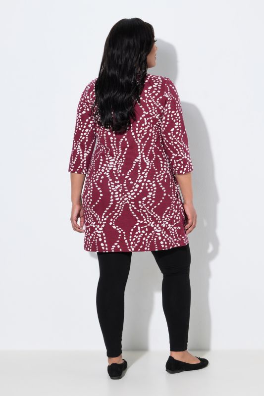 Dot Wave Zipper Neckline 3/4 Sleeve Knit Tunic Dress