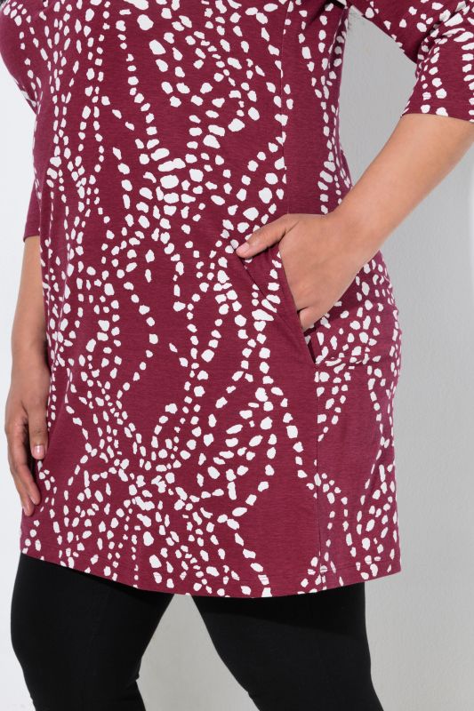 Dot Wave Zipper Neckline 3/4 Sleeve Knit Tunic Dress
