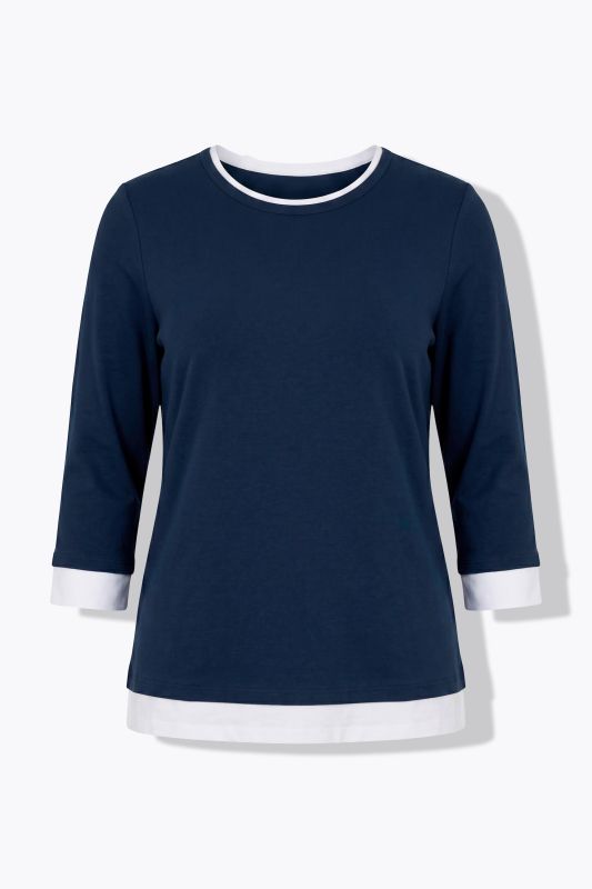 Eco Cotton Two-Tone 3/4 Sleeve Layered Look Tee