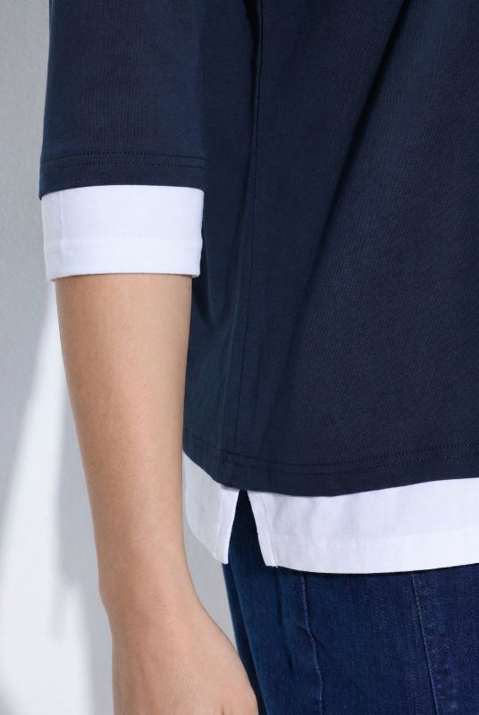 Eco Cotton Two-Tone 3/4 Sleeve Layered Look Tee