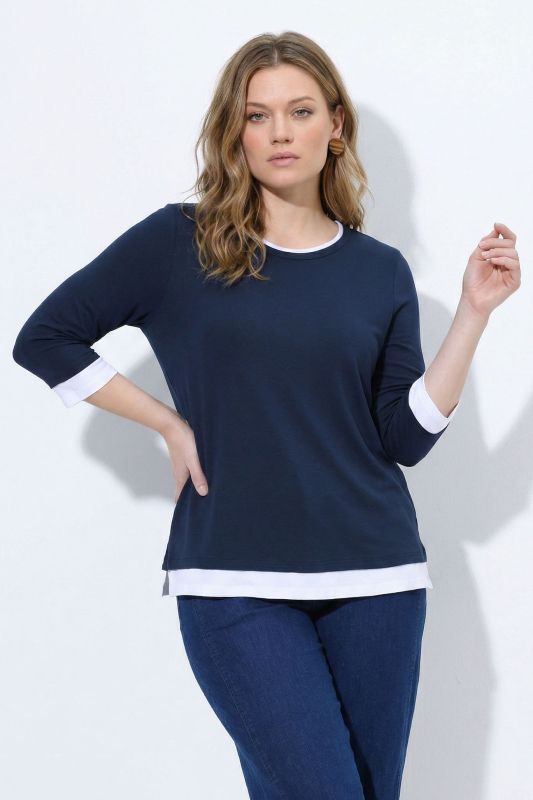 Eco Cotton Two-Tone 3/4 Sleeve Layered Look Tee