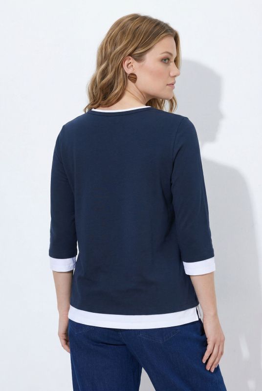 Eco Cotton Two-Tone 3/4 Sleeve Layered Look Tee