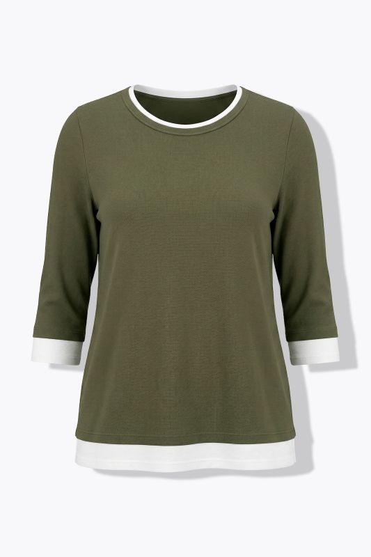Eco Cotton Two-Tone 3/4 Sleeve Layered Look Tee