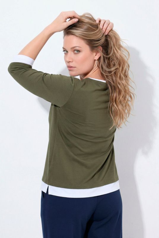 Eco Cotton Two-Tone 3/4 Sleeve Layered Look Tee