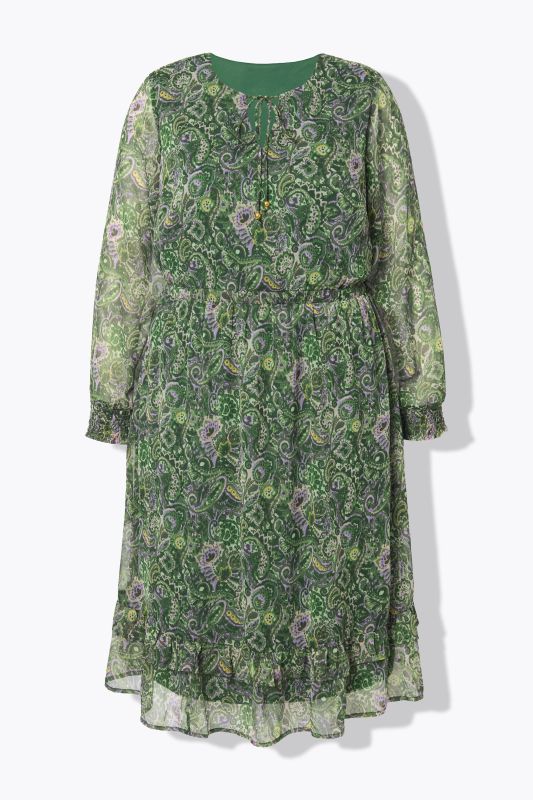 Paisley Print Long Sleeve Layered Chiffon Dress