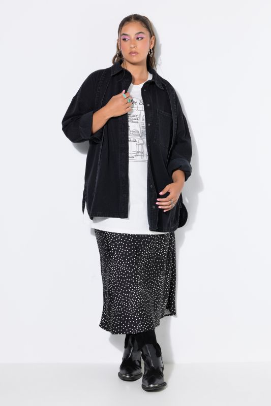 Denim Lavalliere Button-Down Blouse