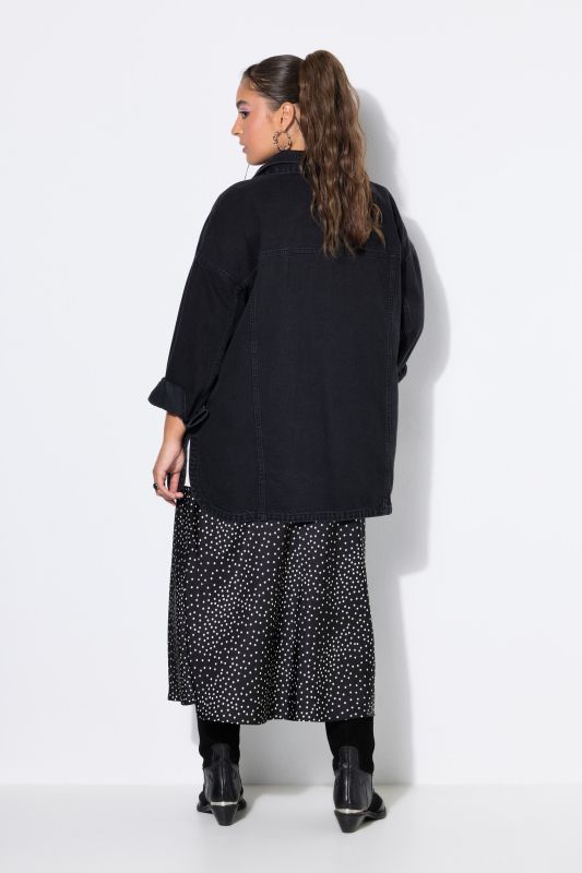 Denim Lavalliere Button-Down Blouse