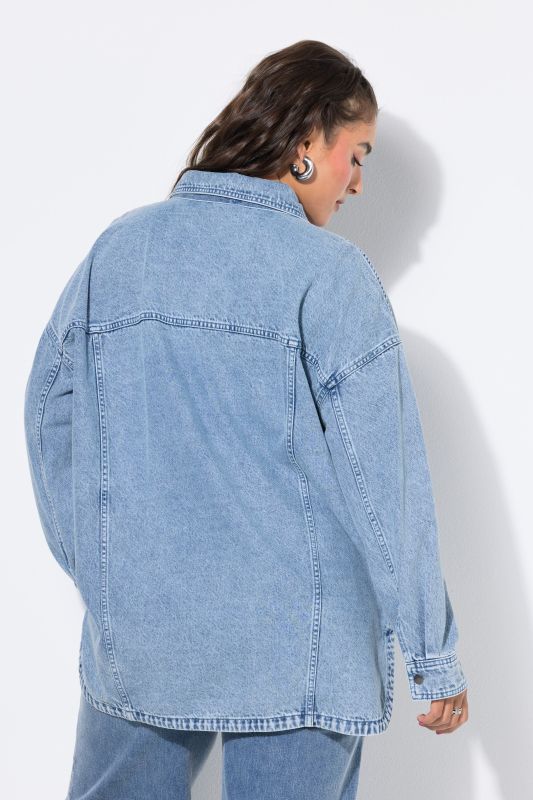 Denim Lavalliere Button-Down Blouse