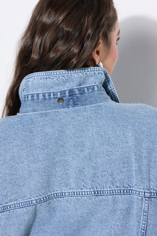 Denim Lavalliere Button-Down Blouse