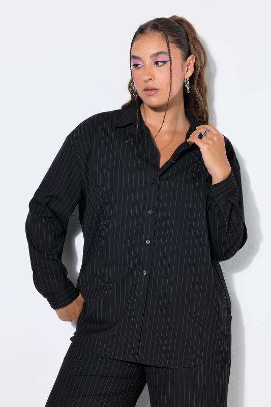 Oversized Pinstripe Long Sleeve Button-Down Blouse