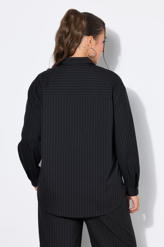 Oversized Pinstripe Long Sleeve Button-Down Blouse