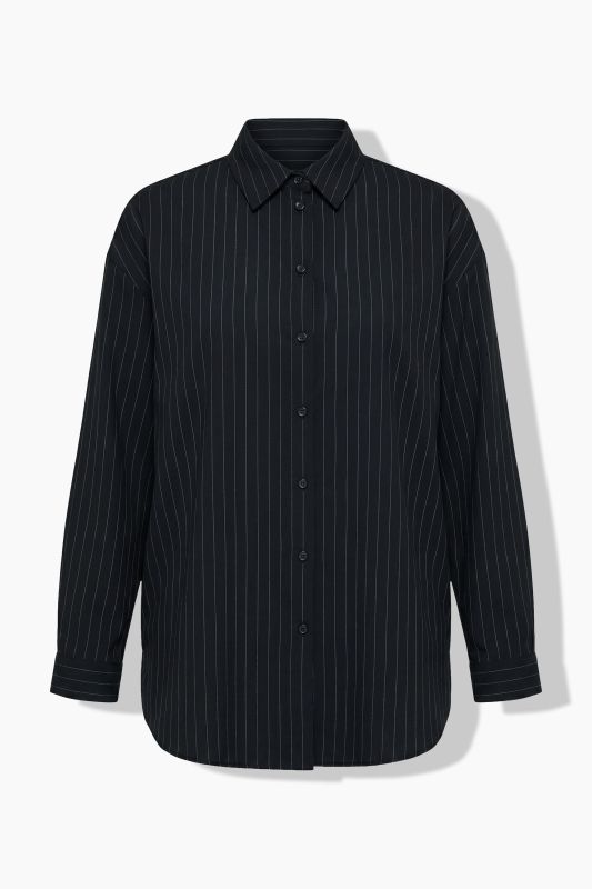 Oversized Pinstripe Long Sleeve Button-Down Blouse