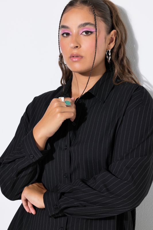 Oversized Pinstripe Long Sleeve Button-Down Blouse