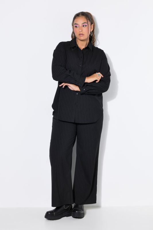 Oversized Pinstripe Long Sleeve Button-Down Blouse