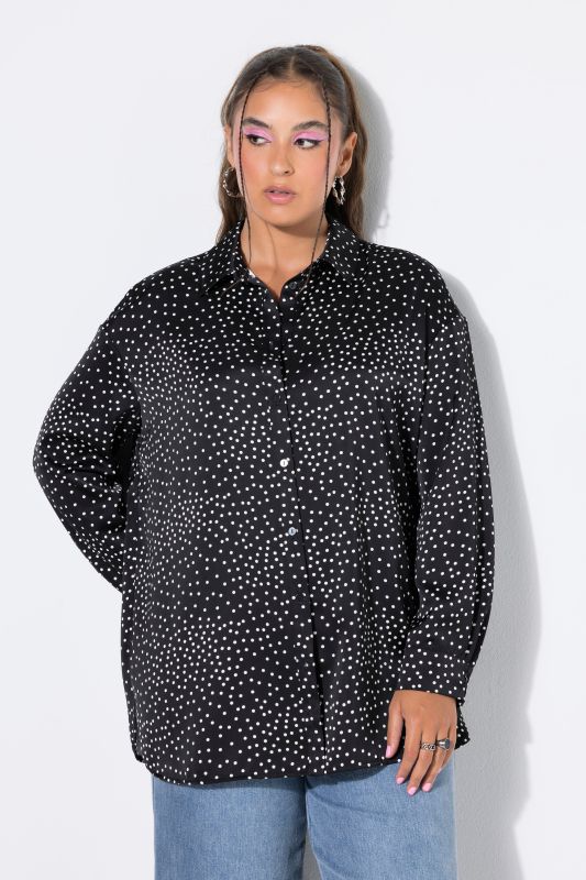 Satin Polka Dot Long Sleeve Button-Down Blouse