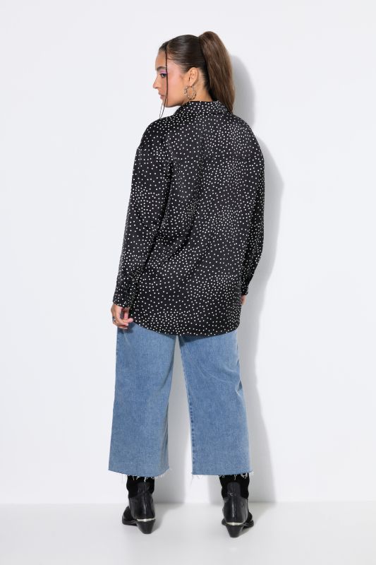 Satin Polka Dot Long Sleeve Button-Down Blouse