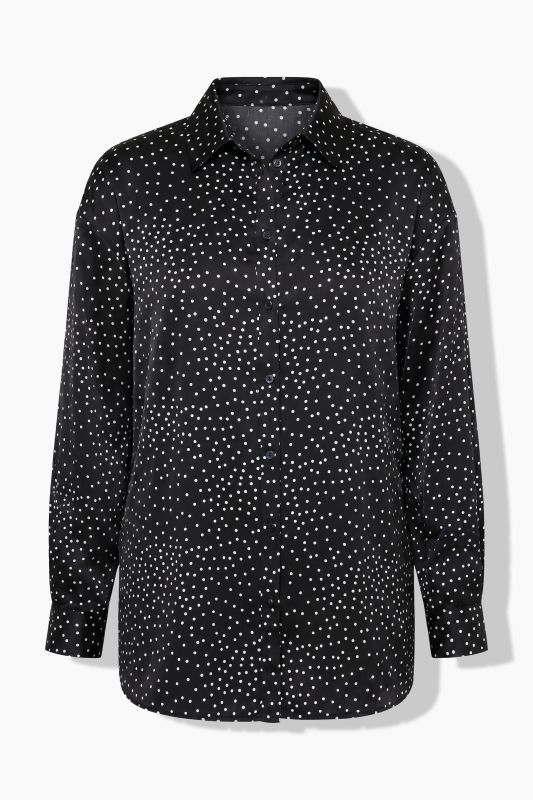 Satin Polka Dot Long Sleeve Button-Down Blouse
