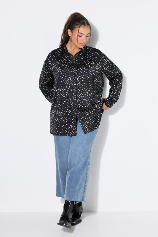 Satin Polka Dot Long Sleeve Button-Down Blouse