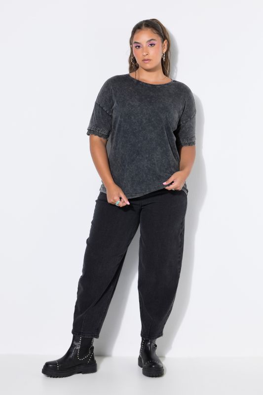 Doubled Sleeve Lace Trim Acid Wash Tee
