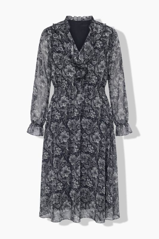 Floral Layered Chiffon Elastic Waist Ruffle Dress
