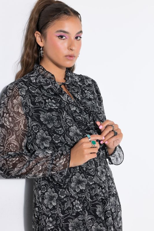 Floral Layered Chiffon Elastic Waist Ruffle Dress