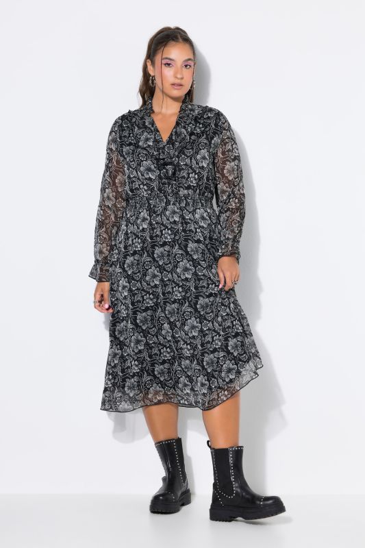 Floral Layered Chiffon Elastic Waist Ruffle Dress