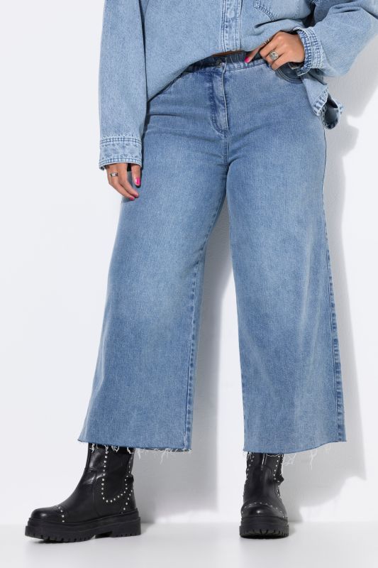 Cut Hem Elastic Waist Denim Culottes