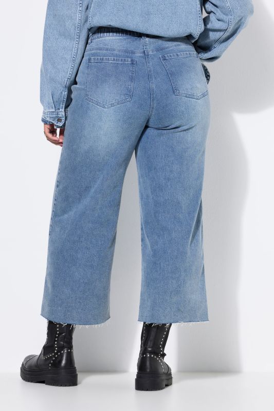 Cut Hem Elastic Waist Denim Culottes