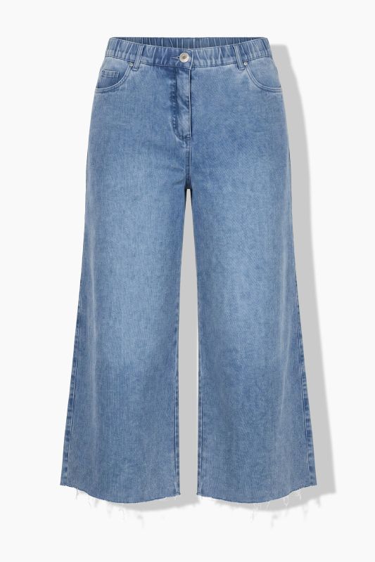 Cut Hem Elastic Waist Denim Culottes