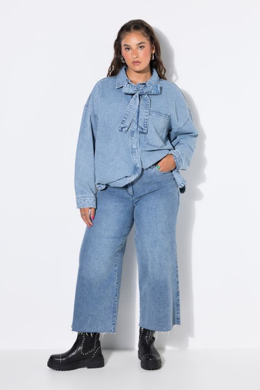 Cut Hem Elastic Waist Denim Culottes