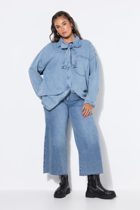 Cut Hem Elastic Waist Denim Culottes