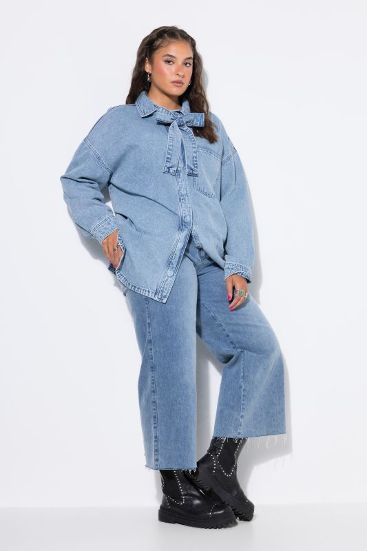 Cut Hem Elastic Waist Denim Culottes