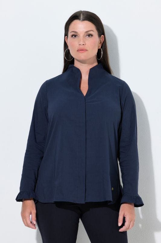 Goblet Collar Long Sleeve Ruffled Cuff Blouse