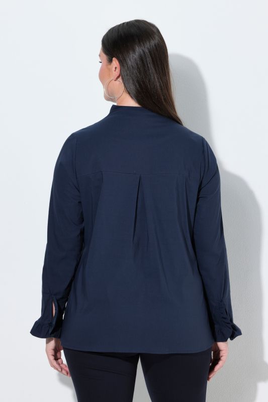 Goblet Collar Long Sleeve Ruffled Cuff Blouse