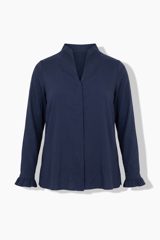 Goblet Collar Long Sleeve Ruffled Cuff Blouse