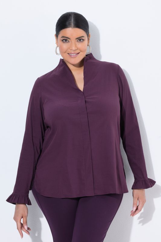 Goblet Collar Long Sleeve Ruffled Cuff Blouse