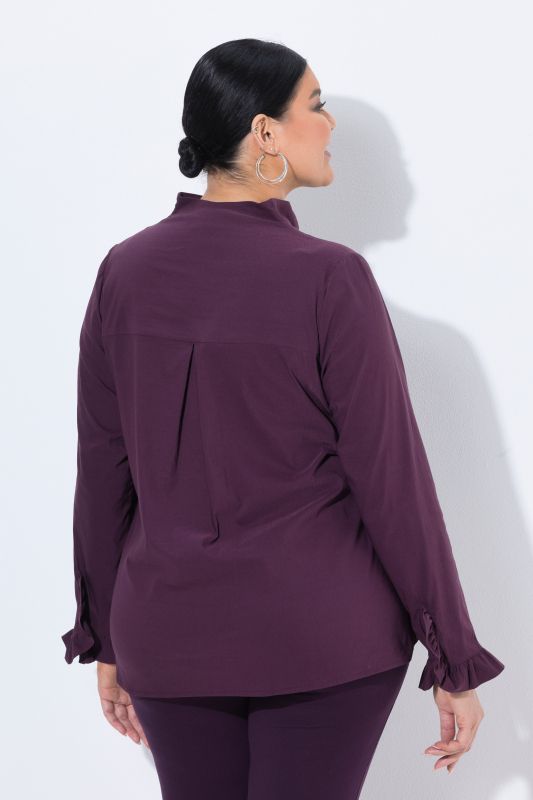 Goblet Collar Long Sleeve Ruffled Cuff Blouse