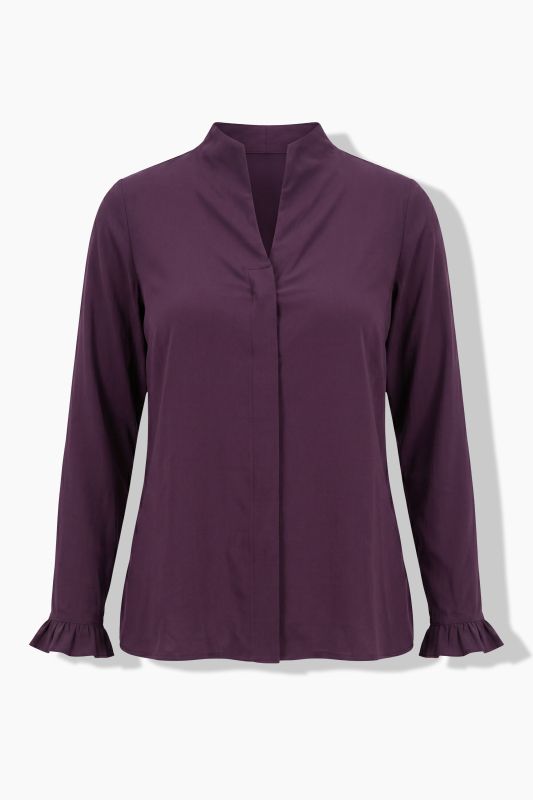 Goblet Collar Long Sleeve Ruffled Cuff Blouse