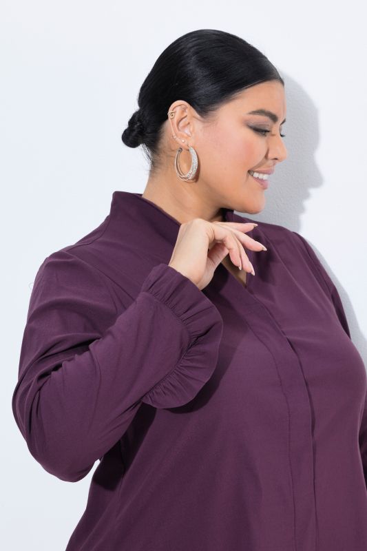 Goblet Collar Long Sleeve Ruffled Cuff Blouse