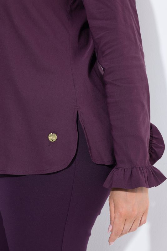 Goblet Collar Long Sleeve Ruffled Cuff Blouse