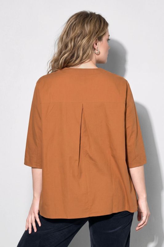 Eco Cotton Decorative Seam 3/4 Sleeve Blouse