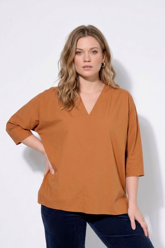 Eco Cotton Decorative Seam 3/4 Sleeve Blouse