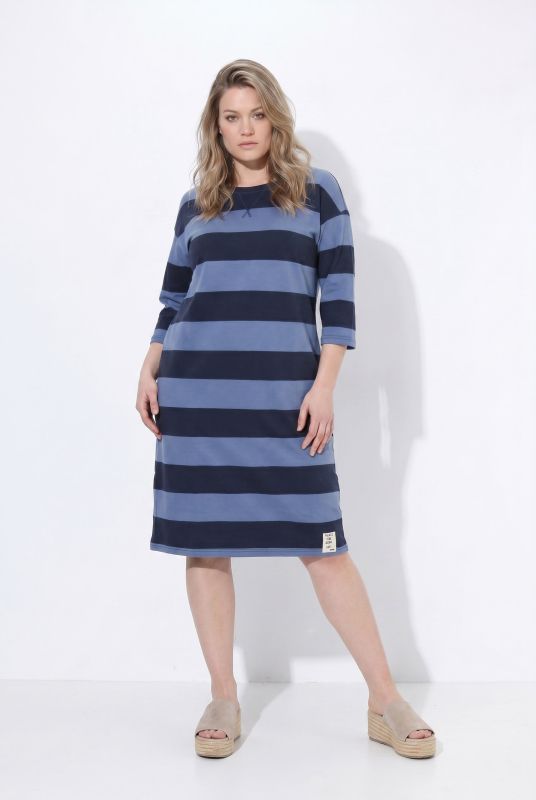 Eco Cotton Striped 3/4 Sleeve Sweatshirt Dress