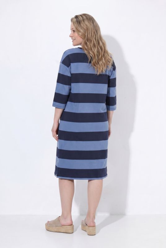 Eco Cotton Striped 3/4 Sleeve Sweatshirt Dress