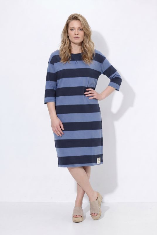 Eco Cotton Striped 3/4 Sleeve Sweatshirt Dress