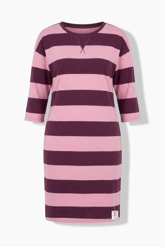 Eco Cotton Striped 3/4 Sleeve Sweatshirt Dress